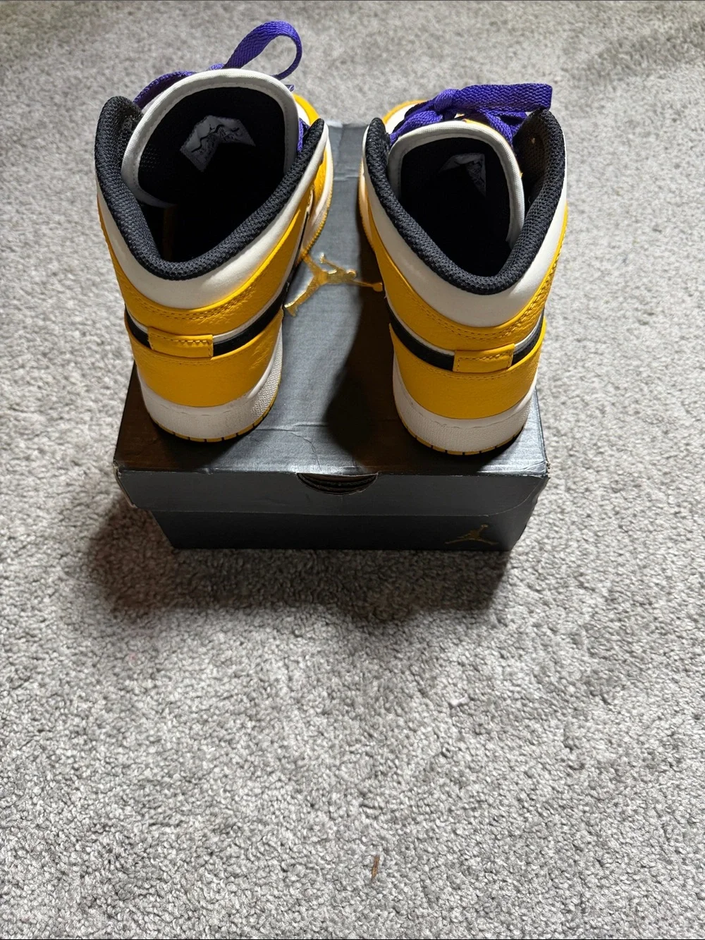 Jordan Yellow, Purple & White High-Top Sneakers